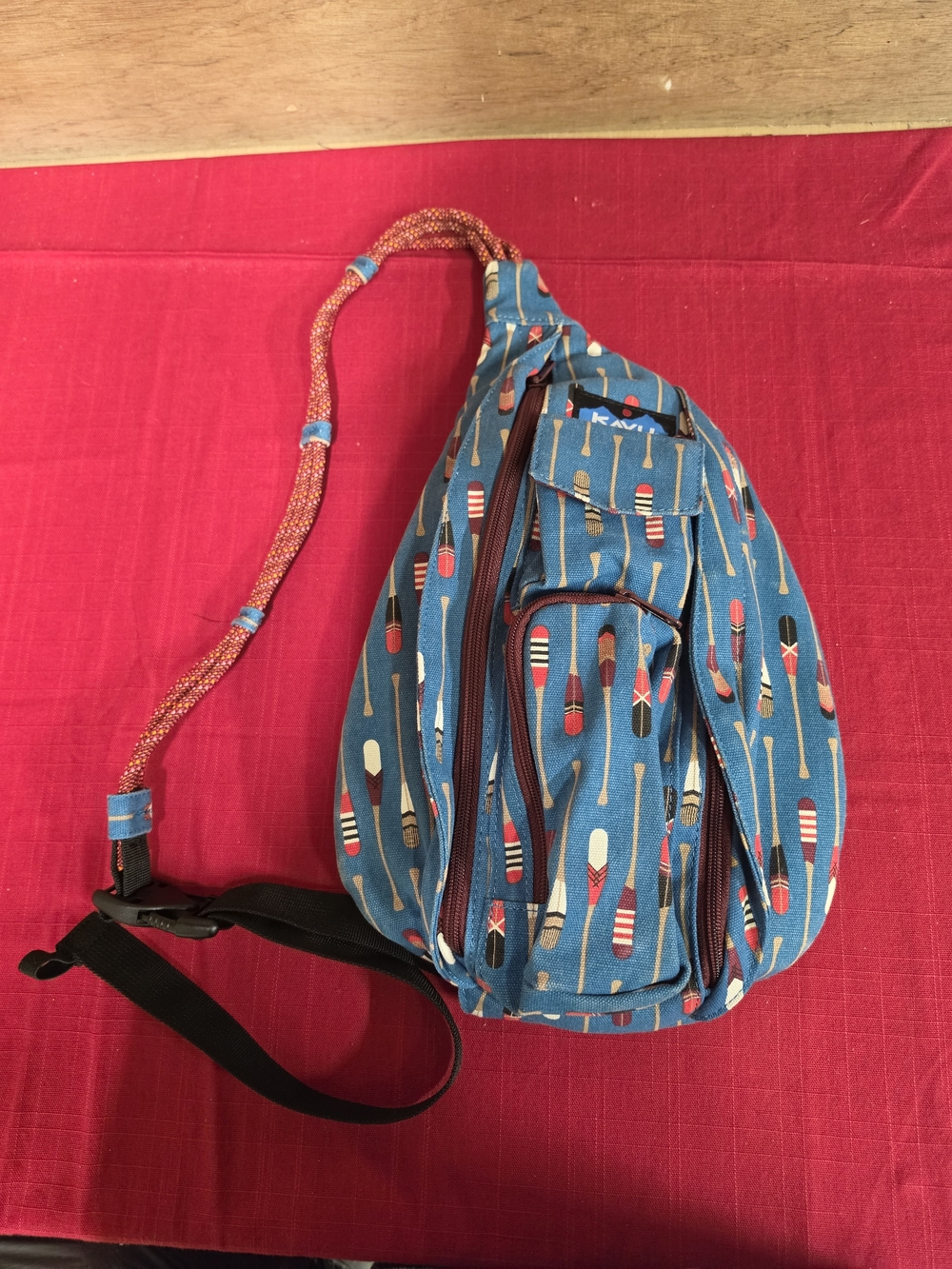 Blue Kavu Original Rope Sling Bag with Oar And Paddle Print EUC